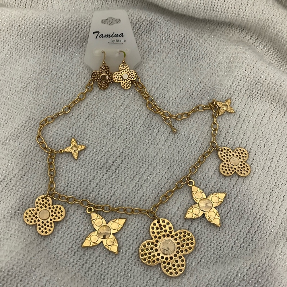 Gold Colored Necklace and Earrings Set